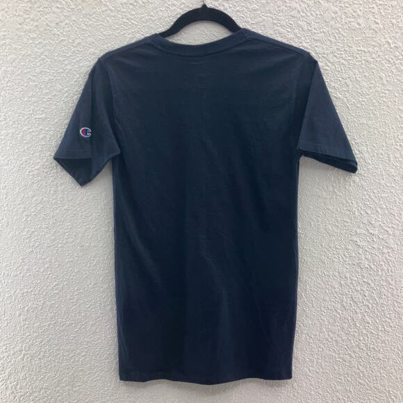 Champion Navy Blue White Spell Out Embroidered Logo Short Sleeve Crew Tee Shirt - Picture 3 of 8